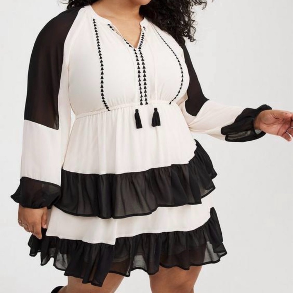 torrid Black and White Ruffle Mini Dress